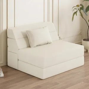 Folding Sofa Bed Convertible Sleeper Chair with Pillow Fold Out Couch Memory Foam Floor Mattress Portable Futon Sofa Bed Lazy Sofa for Living Room/Dorm/Guest Room/Home Office, Single, Off White