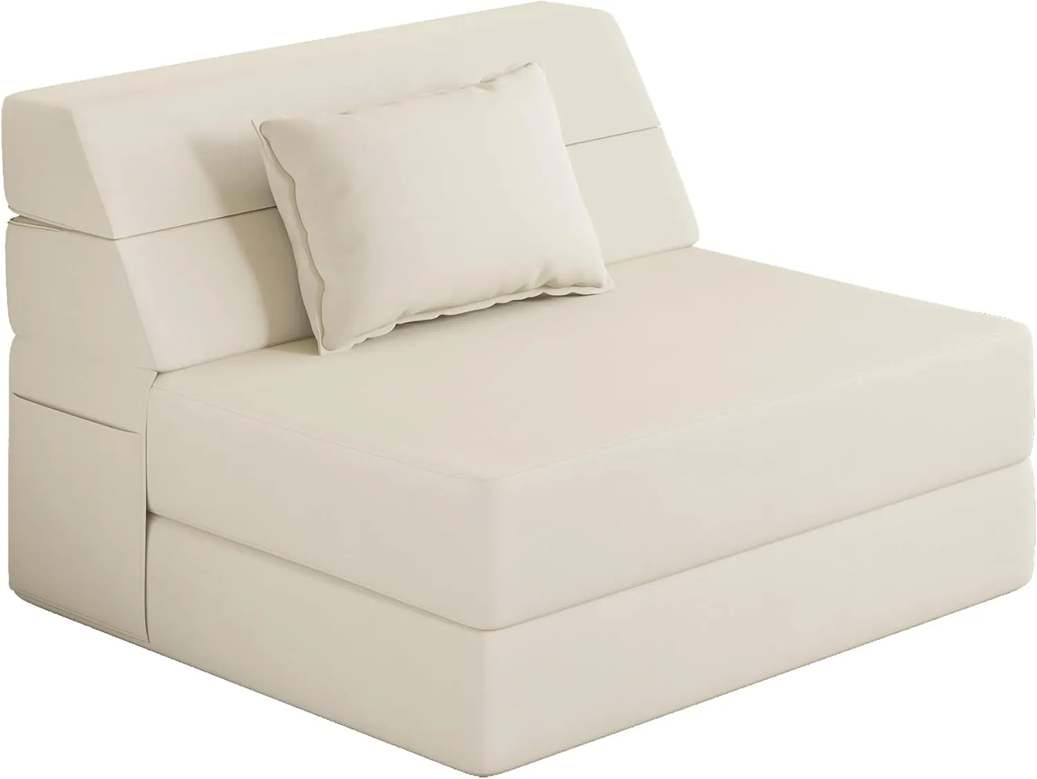 Folding Sofa Bed Convertible Sleeper Chair with Pillow Fold Out Couch Memory Foam Floor Mattress Portable Futon Sofa Bed Lazy Sofa for Living Room/Dorm/Guest Room/Home Office, Single, Off White
