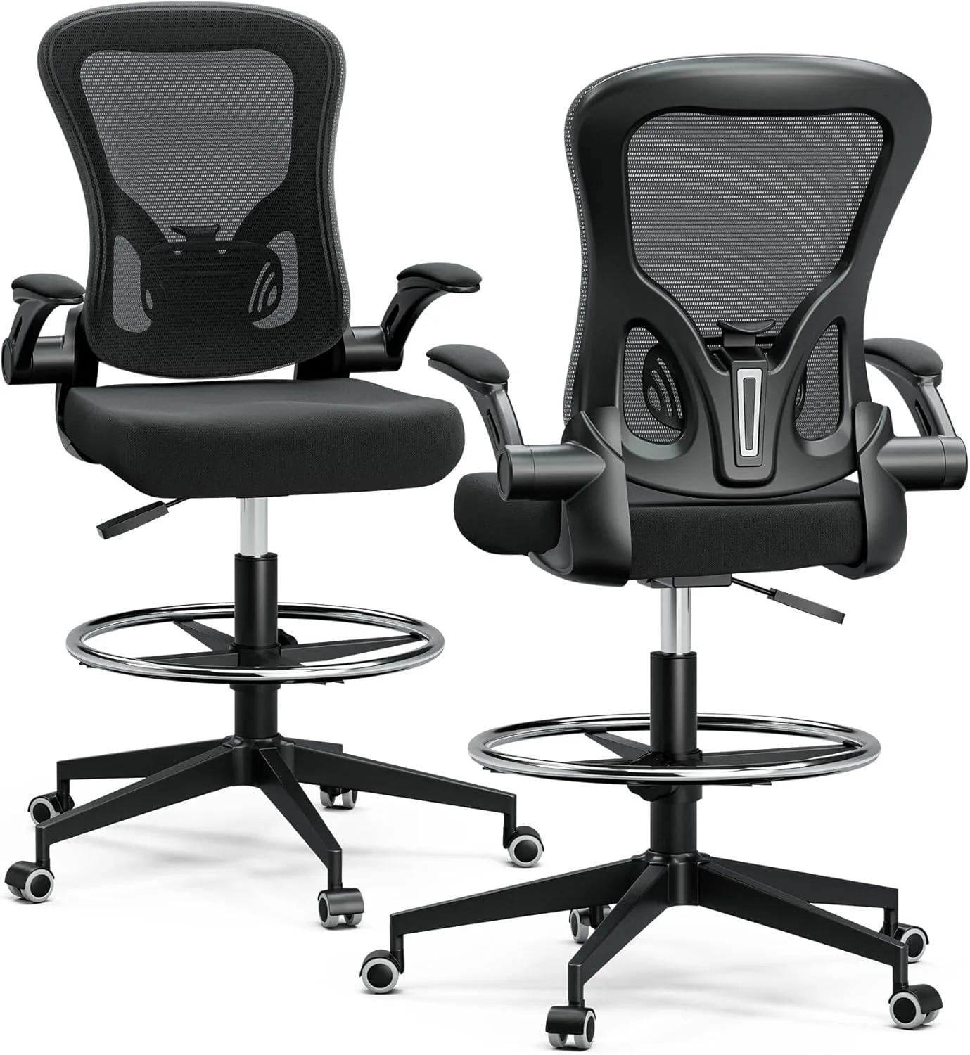 Frylr Office Drafting-Chairs Adjustable Height - Extended Height Office Chairs with Ergonomic Lumbar Support, Tall Desk Chair for Standing Desk, Counter Height Chair with 300 LB Capacity, Black