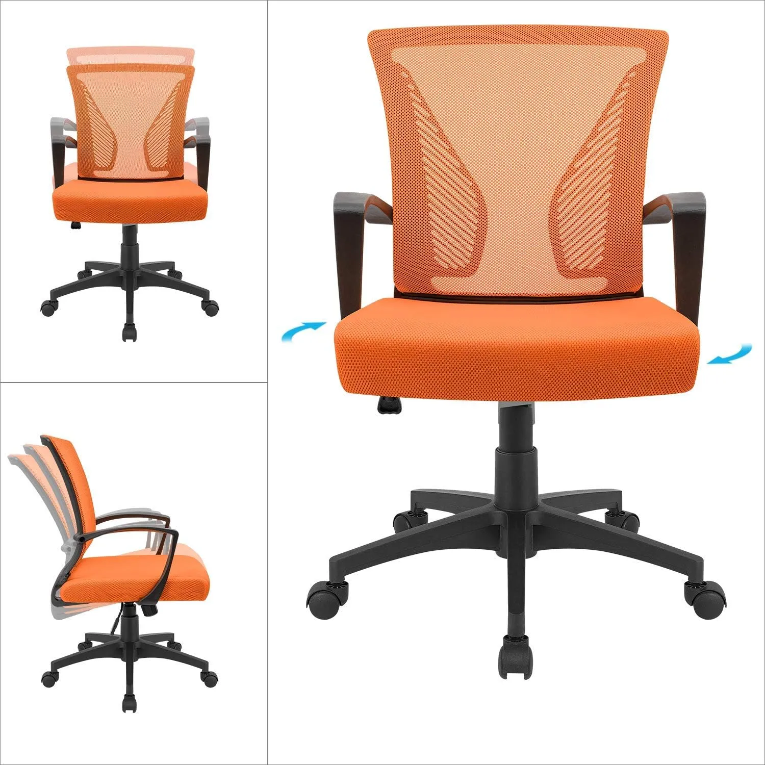 Furmax Office Chair Ergonomic Computer Desk Mesh Chair Mid Back Swivel Lumbar Support with Armrest (1, Orange)