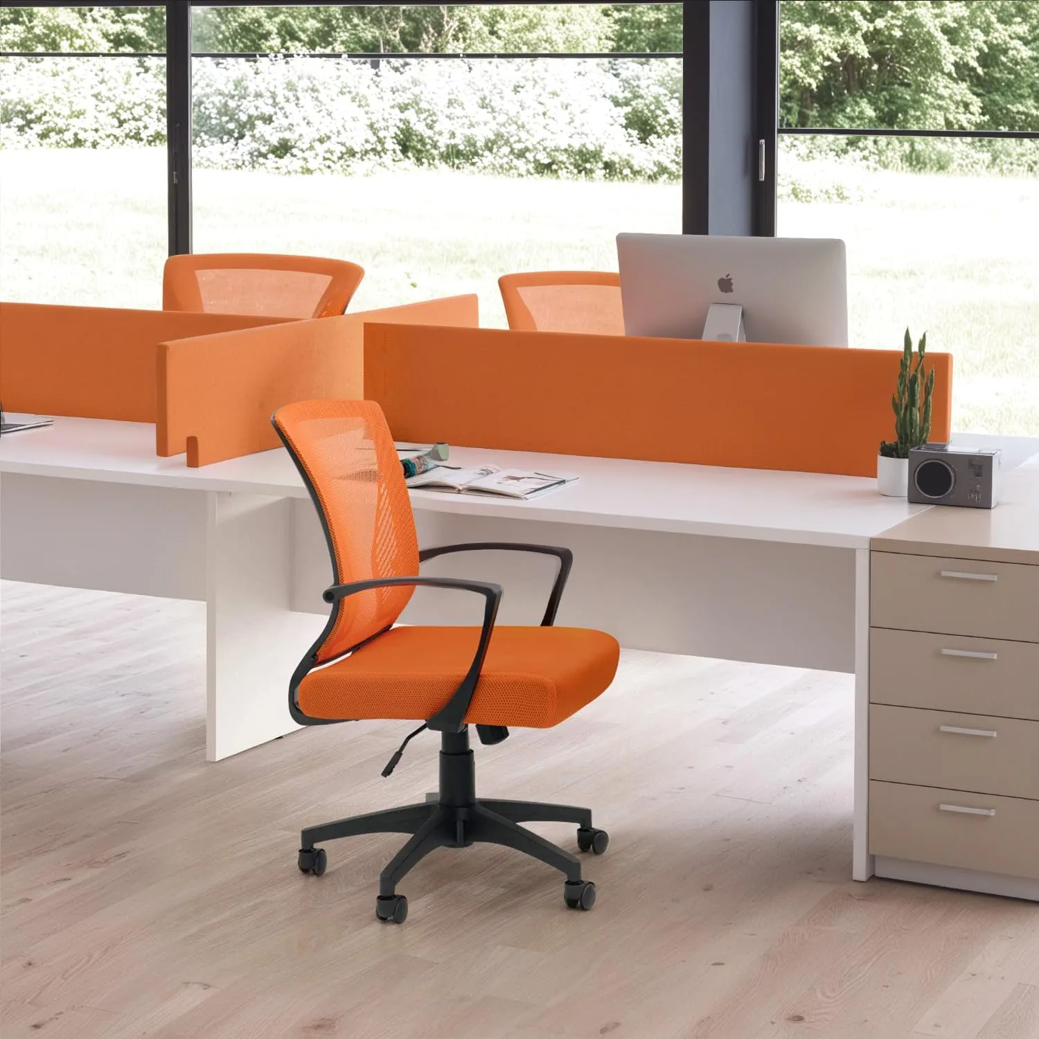 Furmax Office Chair Ergonomic Computer Desk Mesh Chair Mid Back Swivel Lumbar Support with Armrest (1, Orange)