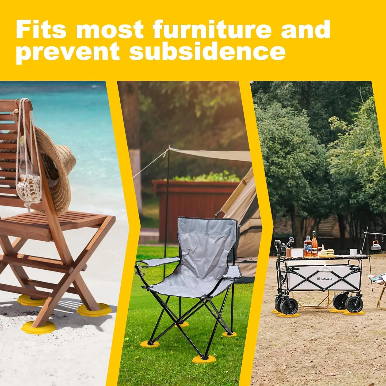 Furniture Pads for Camping Chairs Anti-Sinking Outdoor Furniture Cups Chair Leg Protectors for Sand, Lawn or Soft Ground (8, Yellow, 5.35 in)