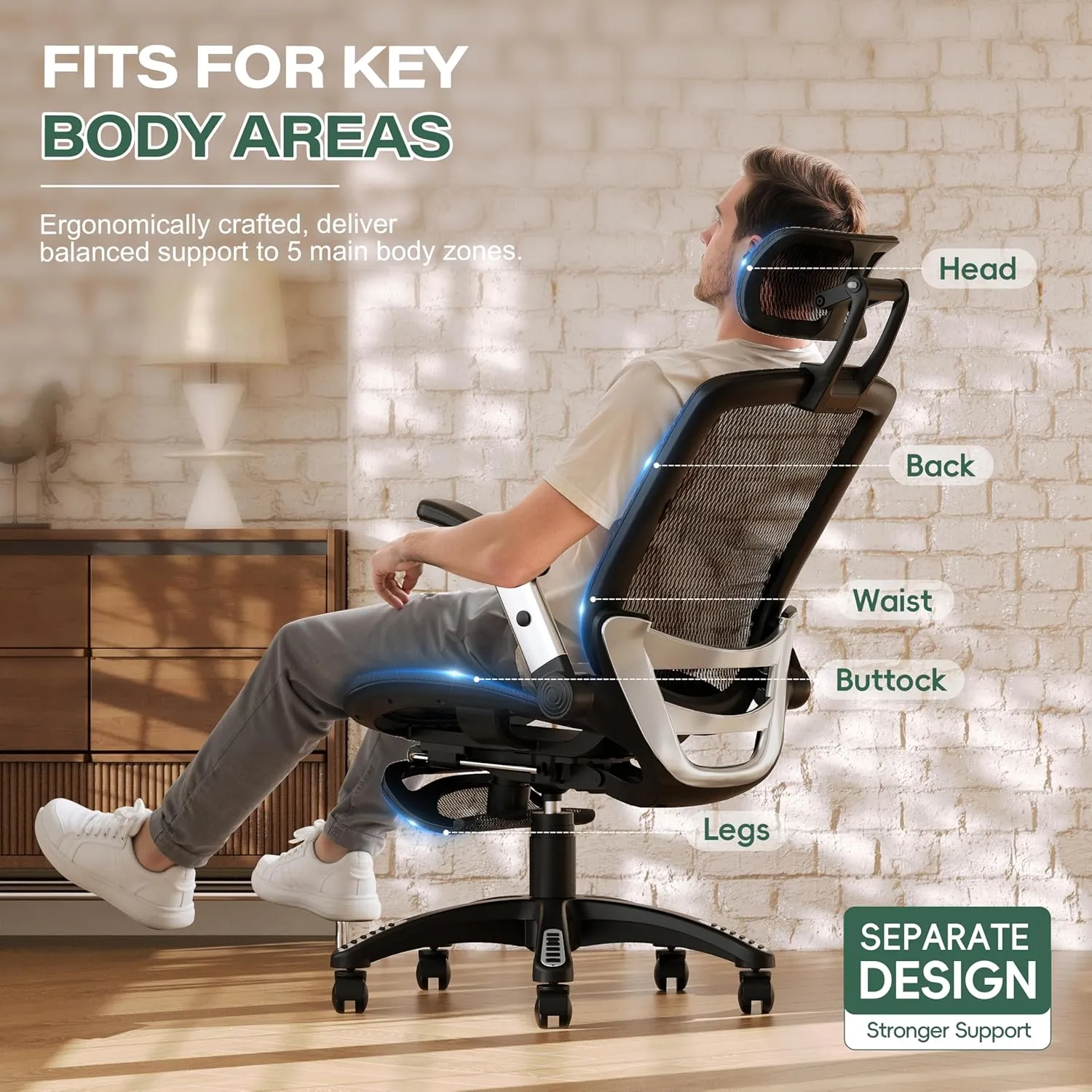 GABRYLLY Ergonomic Office Chair with Footrest, High Back Home Desk Chair - 3D Headrest, Flip-Up Arms, 135° Tilt and Wide Cushion, Heavy Duty Mesh Chairs for Task Computer Gaming,GYB01-FT