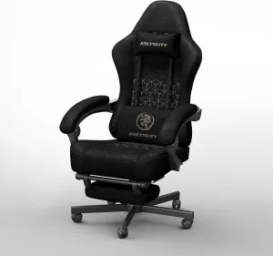 Gaming Chair Breathable Leather with Pocket Spring Cushion,Wide and High Ergonomic Office Chair with Headrest,Computer Gaming Chair with Footrest for Adult and Teen,Black