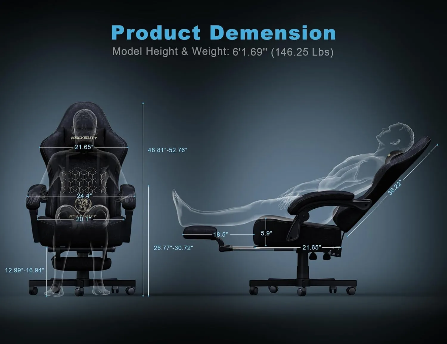 Gaming Chair Breathable Leather with Pocket Spring Cushion,Wide and High Ergonomic Office Chair with Headrest,Computer Gaming Chair with Footrest for Adult and Teen,Black