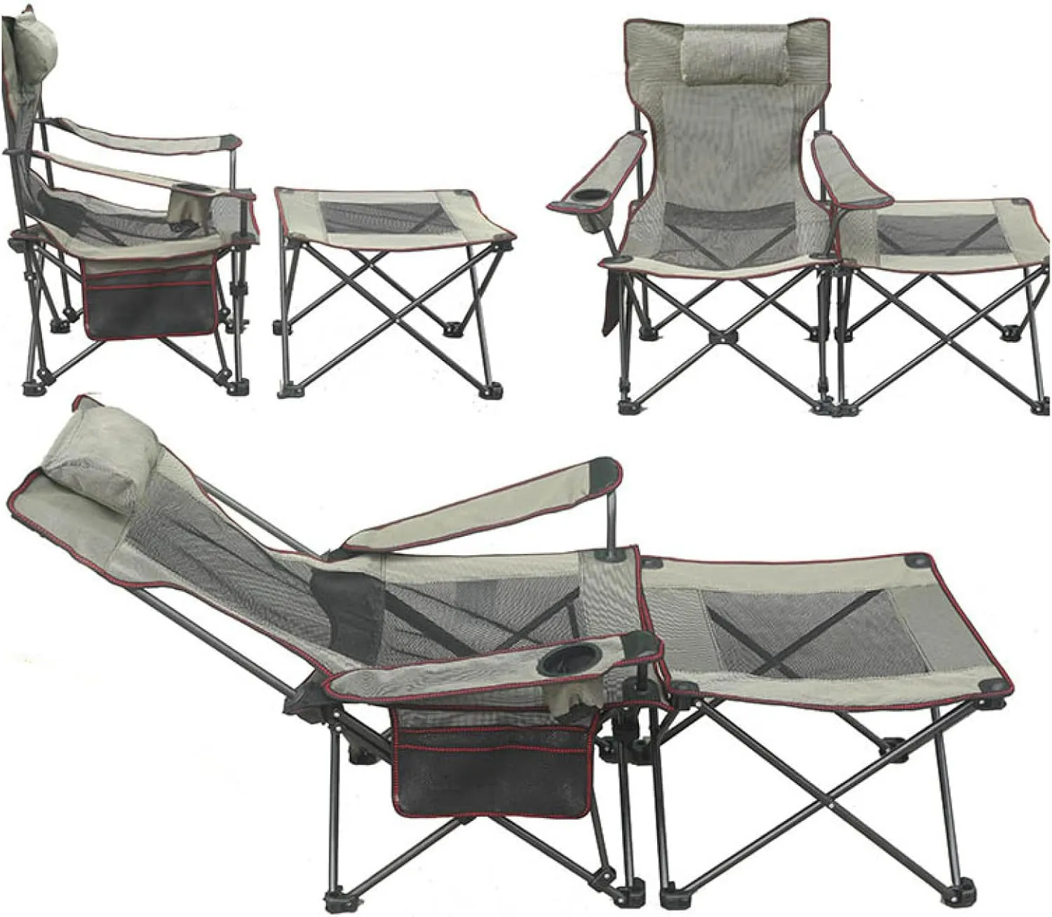 Garden Foldable Camping Chairs Outdoor Folding Recliner Multifunctional Office Lunch Break Chair Camping Beach Back Chair Director Chair Fishing Chair Portable, Gray with Blue Mesh