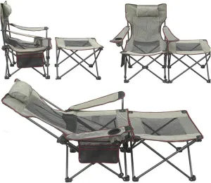 Garden Foldable Camping Chairs Outdoor Folding Recliner Multifunctional Office Lunch Break Chair Camping Beach Back Chair Director Chair Fishing Chair Portable, Gray with Blue Mesh