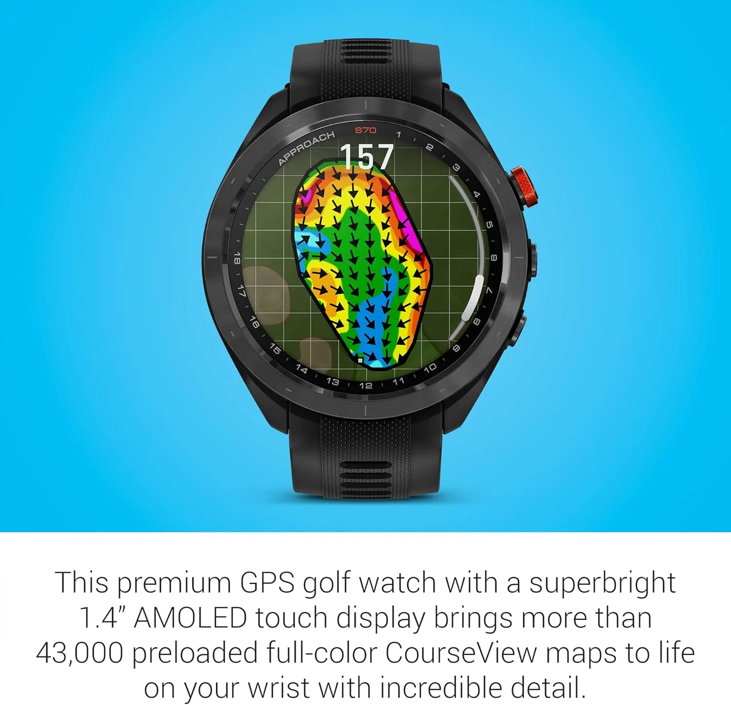 Garmin Approach S70 Golf Smartwatch | AMOLED Display | Shot Execution/Putt Alignment | Golfing System with Approach CT10 Full Kit, Club Tracking System (14 Sensors) and Signature Stand Power Bundle