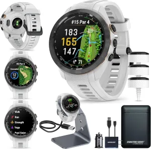 Garmin Approach S70 Golf Smartwatch | AMOLED Display | Shot Execution/Putt Alignment | Golfing System with Approach CT10 Starter Kit, Club Tracking System (3 Sensors) and Signature Stand Power Bundle