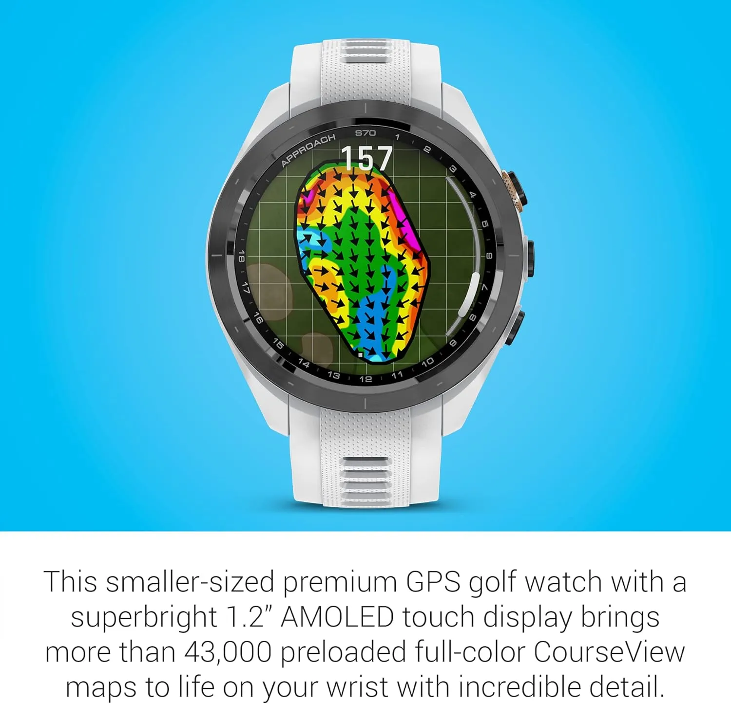 Garmin Approach S70 Golf Smartwatch | AMOLED Display | Shot Execution/Putt Alignment | Golfing System with Approach CT10 Starter Kit, Club Tracking System (3 Sensors) and Signature Stand Power Bundle
