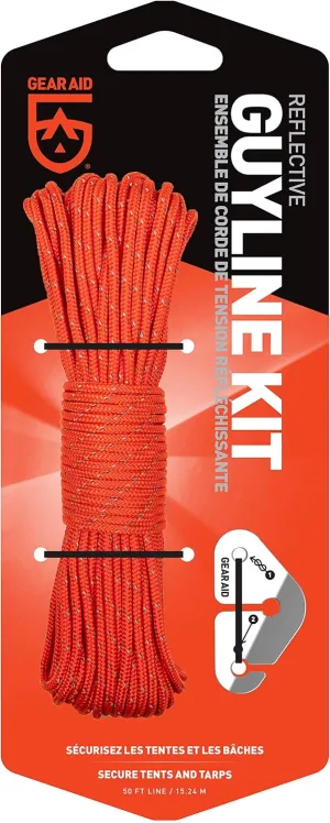 GEAR AID Reflective Guyline Kit with Line Tensioners for Tents and Tarps, 50 ft, Orange