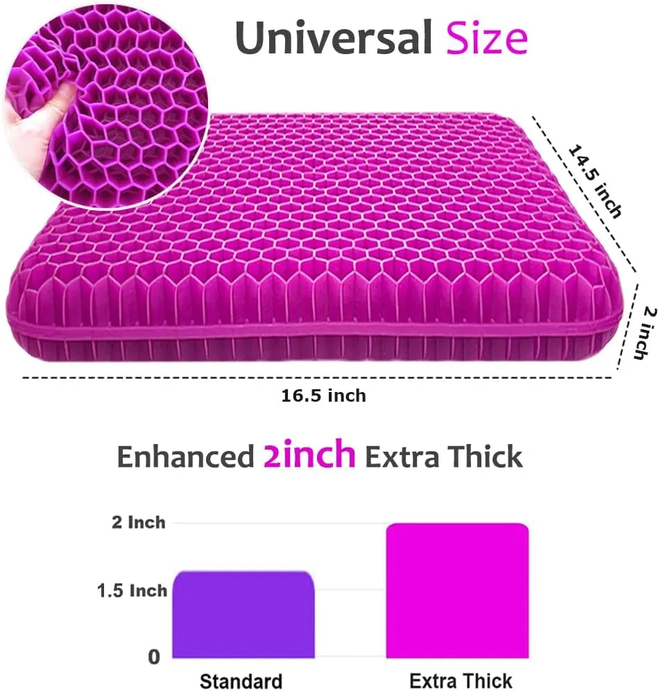 Gel Seat Cushion for Long Sitting, Extra Thick Gel Cushion for Wheelchair Soft Chair Pads Cushion for Office Home Chairs Car Seats Long Trips - Back Sciatica Hip Tailbone Pain Relief Cushion (Violet)