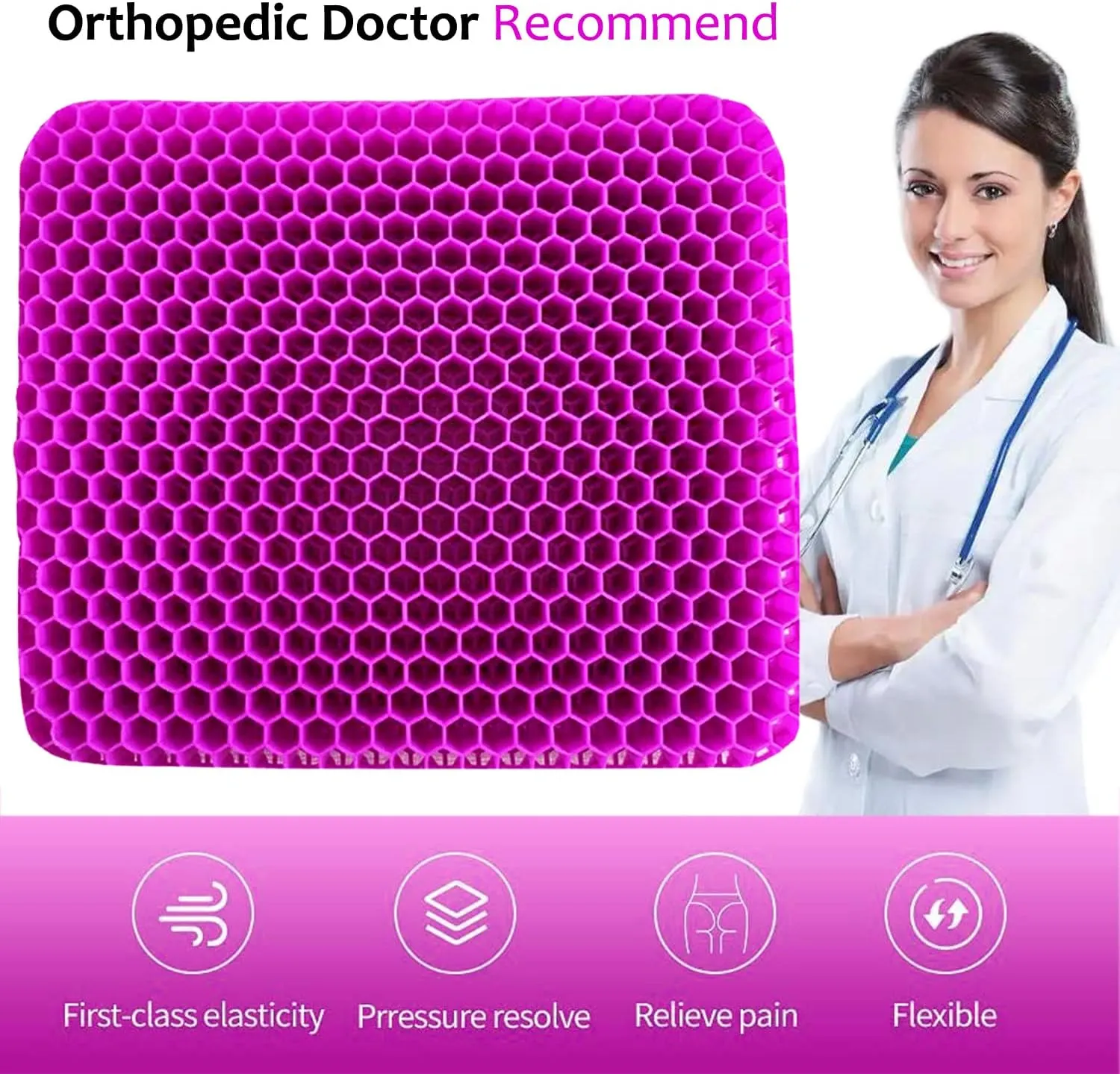 Gel Seat Cushion for Long Sitting, Extra Thick Gel Cushion for Wheelchair Soft Chair Pads Cushion for Office Home Chairs Car Seats Long Trips - Back Sciatica Hip Tailbone Pain Relief Cushion (Violet)