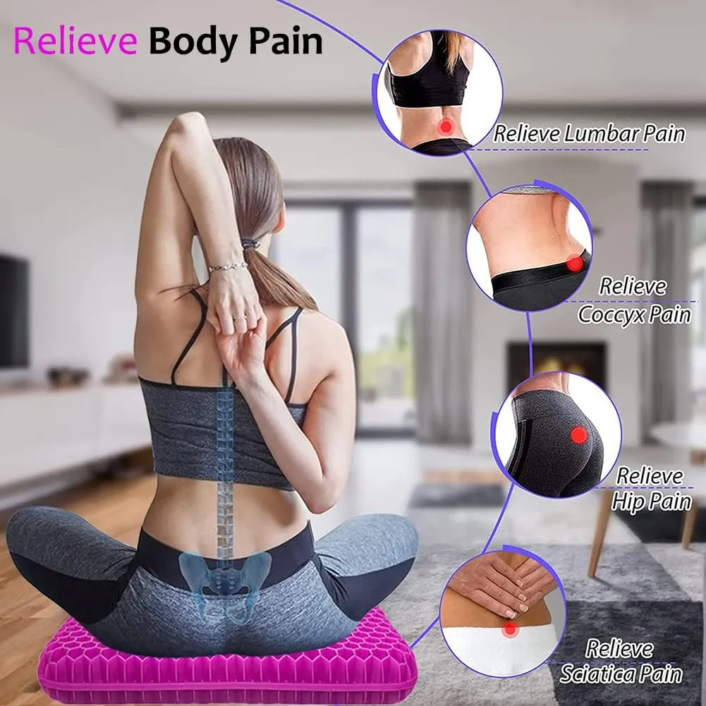 Gel Seat Cushion for Long Sitting, Extra Thick Gel Cushion for Wheelchair Soft Chair Pads Cushion for Office Home Chairs Car Seats Long Trips - Back Sciatica Hip Tailbone Pain Relief Cushion (Violet)