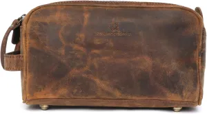Genuine Buffalo Leather Toiletry Bag for Men Handcrafted Vintage Dopp Kit Organizer for Cosmetics,Shaving Kit with Waterproof Lining