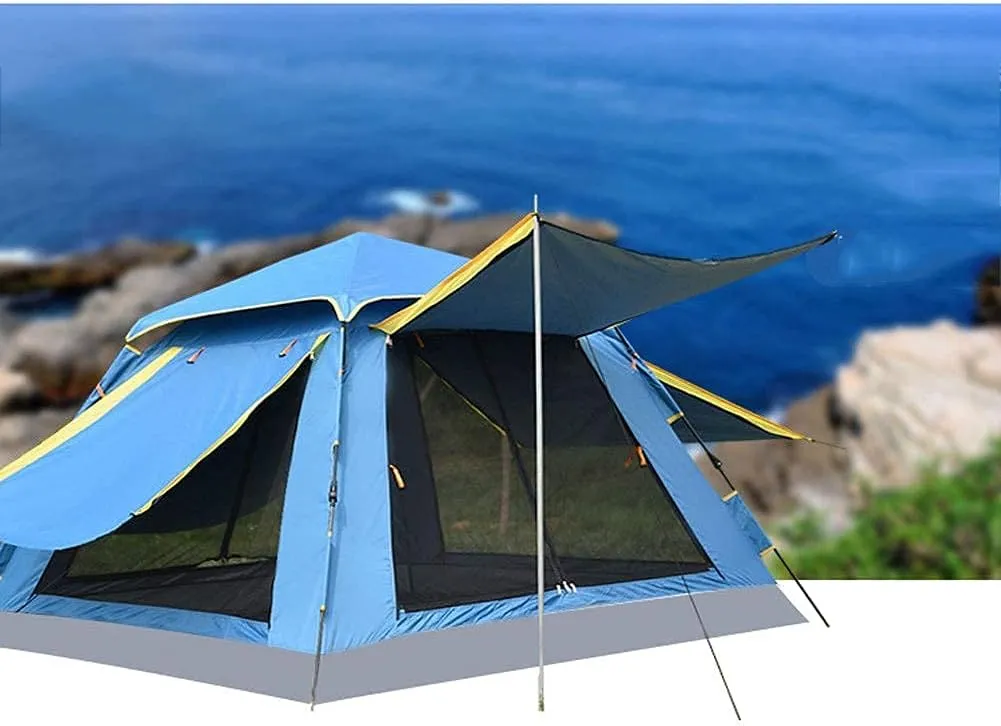GeRRiT 3-4 Person Pop Up Tent Automatic Instant Camping Tent Quick Opening Waterproof Outdoor Tent 4 Season Travel Tent with Carry Bag for Hiking, Traveling or Beach, 5, Sky Blue