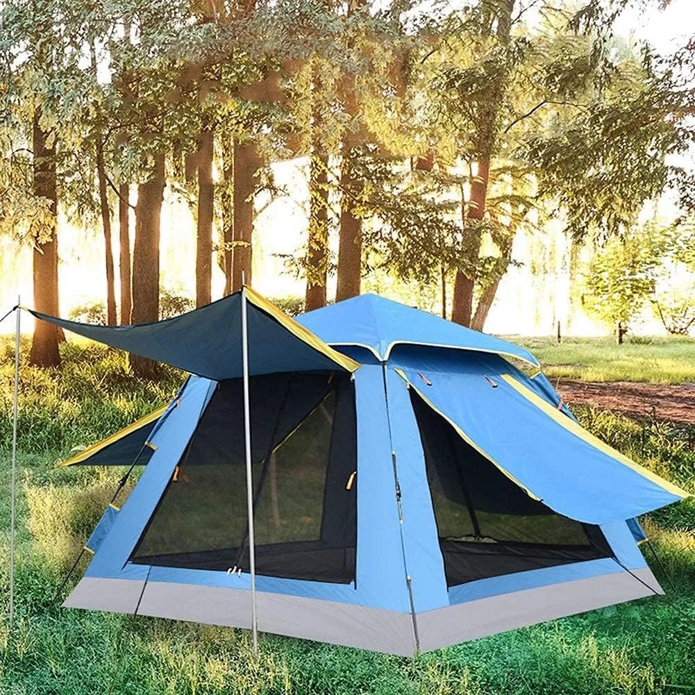 GeRRiT 3-4 Person Pop Up Tent Automatic Instant Camping Tent Quick Opening Waterproof Outdoor Tent 4 Season Travel Tent with Carry Bag for Hiking, Traveling or Beach, 5, Sky Blue