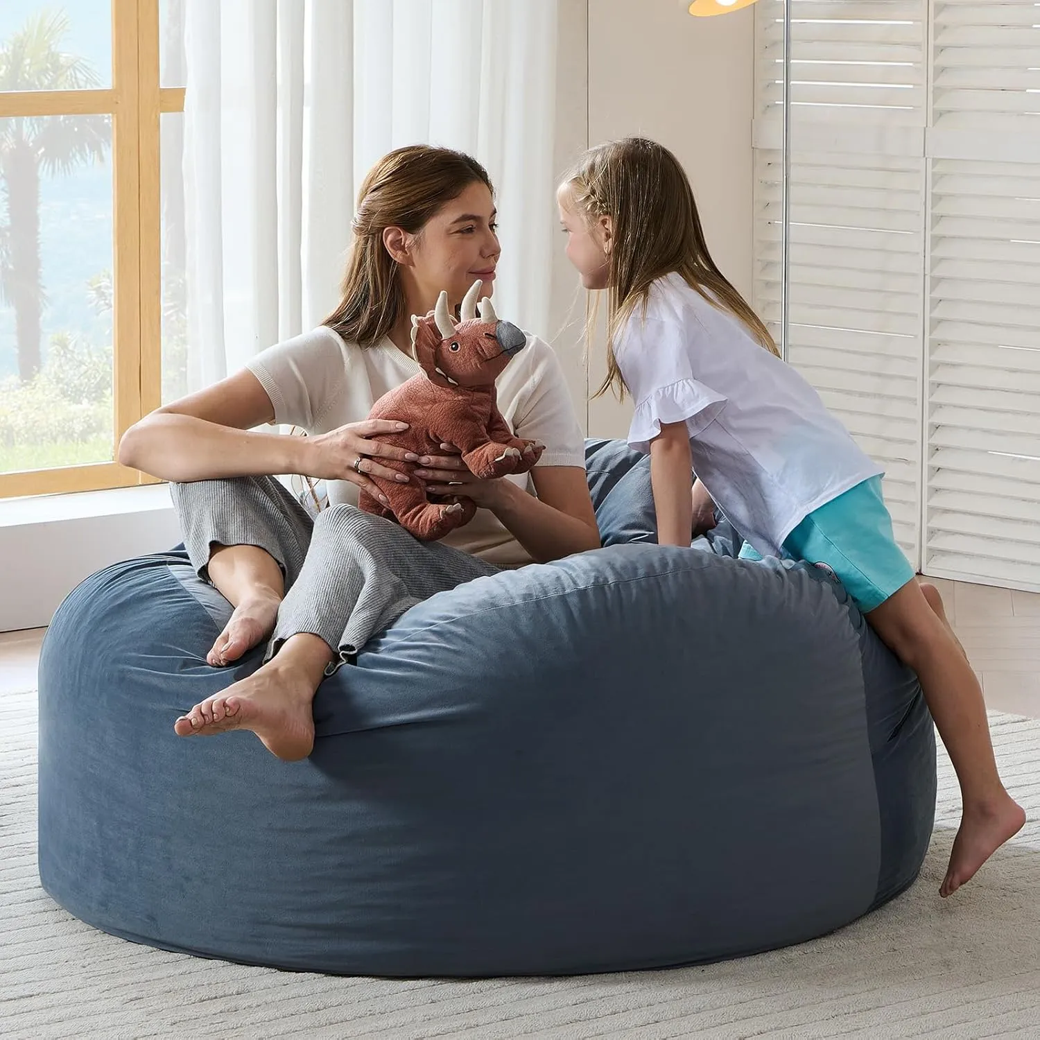 Giant Bean Bag Chair Bed for Adults with Memory Foam Filling, Convertible Beanbag Folds from Lazy Chair to Floor Bean Bag Bed, Large Floor Sofa Couch for Whole Family, Machine Washable，Full