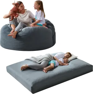 Giant Bean Bag Chair Bed for Adults with Memory Foam Filling, Convertible Beanbag Folds from Lazy Chair to Floor Bean Bag Bed, Large Floor Sofa Couch for Whole Family, Machine Washable，Full
