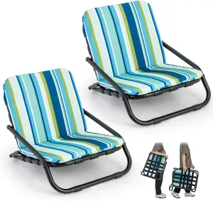 Giantex 2-Pack Beach Chairs for Adults, Folding Camping Chairs with Aluminum Frame, Quick-Drying Cotton Cushion, Shoulder Straps, 300 Lbs Capacity, Lightweight Sling Chairs for Travel, Backpack Chair