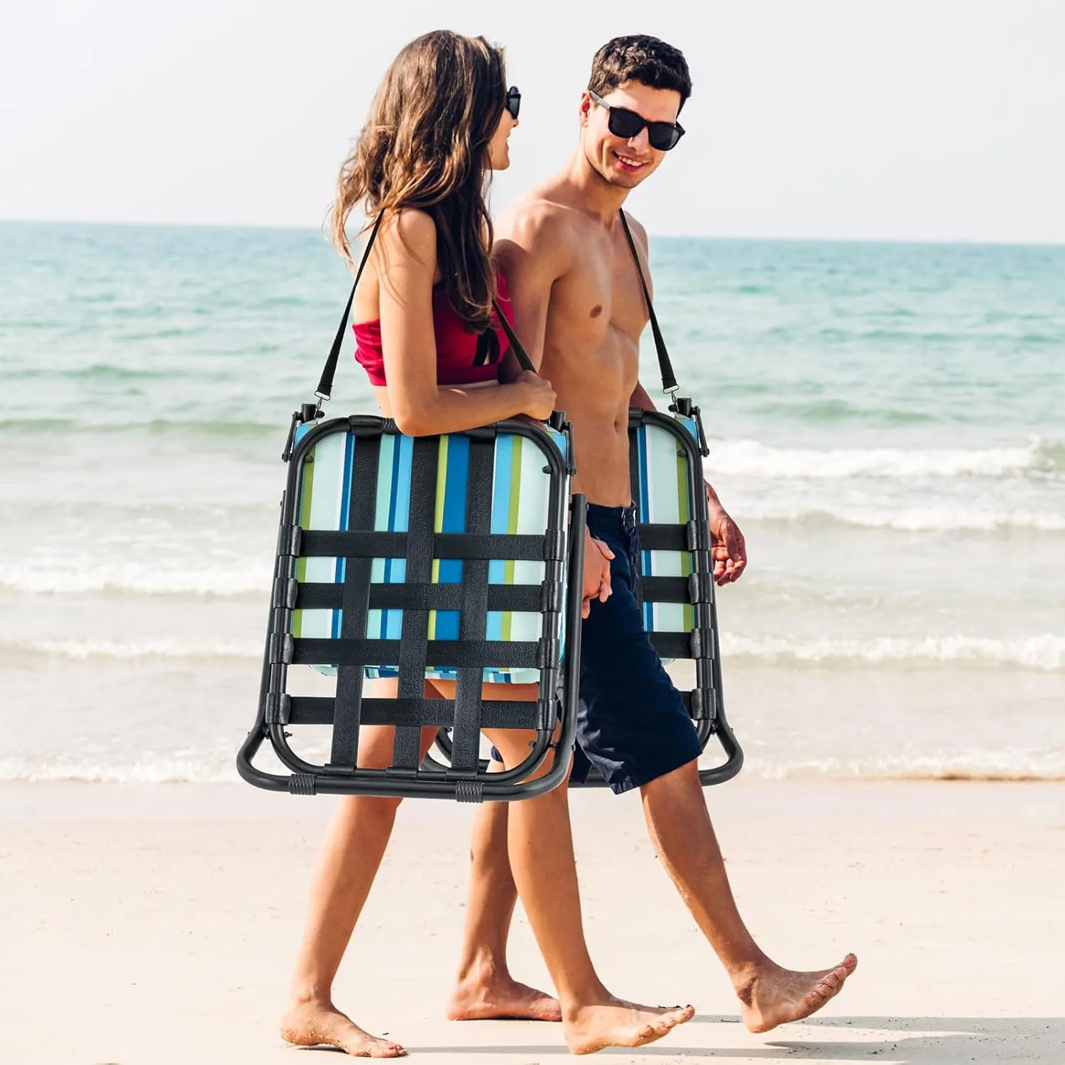 Giantex 2-Pack Beach Chairs for Adults, Folding Camping Chairs with Aluminum Frame, Quick-Drying Cotton Cushion, Shoulder Straps, 300 Lbs Capacity, Lightweight Sling Chairs for Travel, Backpack Chair