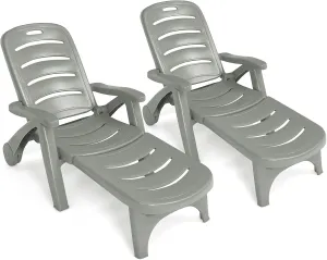 Giantex Patio Chaise Lounge Recliner on Wheels, Folding Deck Chair with Armrests, 5 Adjustable Positions for Poolside, Yard, Garden Rolling Outdoor Lounger Sunbathing Beach Chair(2, Gray)