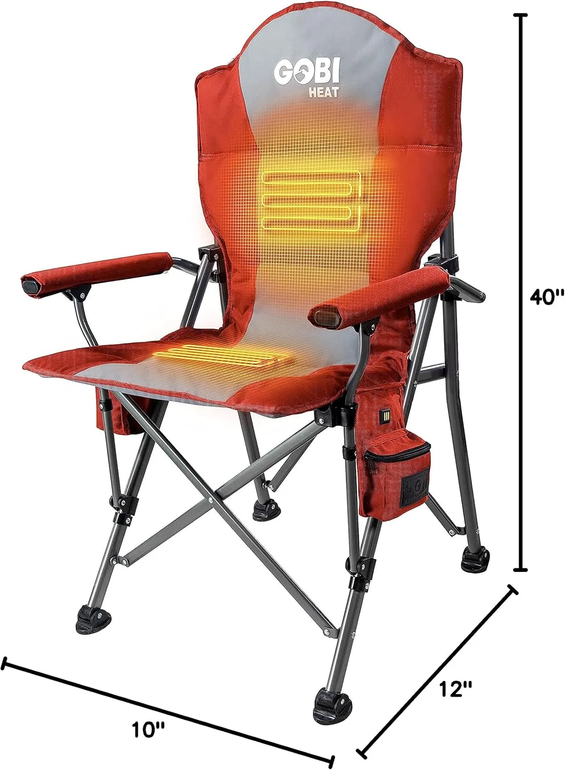 Gobi Heat - Terrain Portable Heated Camping Chair - Outdoor Folding Chair with Heated Filling - Winter Camping Essential - 3 Heat Settings (Flare)
