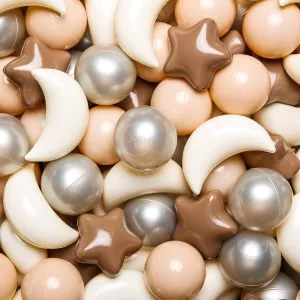 GOGOSO Ball Pit Balls Stars Moon Shapes Plastic Pitballs for Toddler Play Tent Baby Photo Props Kids Pool Water Toys Kiddie Pool Party Decor, Coffee Beige Mix Cream Colors  Pearl Colors,100PCS