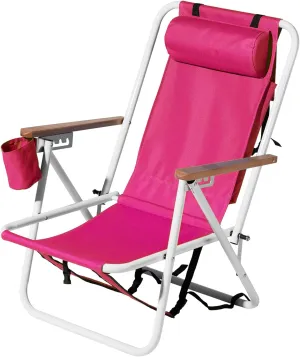 Goujxcy Backpack Beach Chair, Folding Camping Chair Beach Lounge Chair Portable Lightweight Outdoor Lounge Chairs Patio Chairs with Cup Holder(Pink)