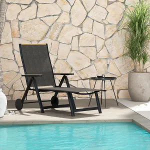 Grand patio Outdoor Chaise Lounge Chair with 6-Position Adjustable Sling Backrest, Aluminum Folding Portable Wood Grain Chair with Wheels for Beach, Backyard, Poolside, Lawn