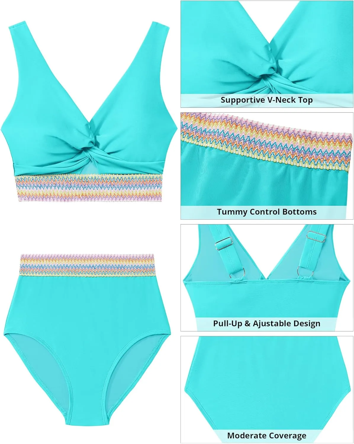 GRAPENT Bikini Sets for Women High Waisted Two Piece Swimsuit Padded Knot Twist Cut Out Color Block Bathing Suit Bikinis