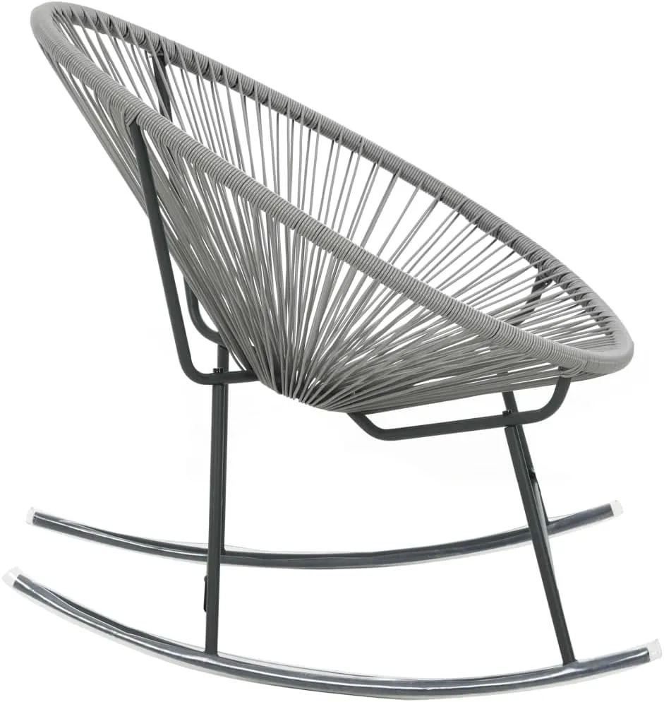 Gray Poly Rattan Outdoor Rocking Moon Chair - Stylish Patio Furniture for Garden, Deck, and Backyard Relaxation