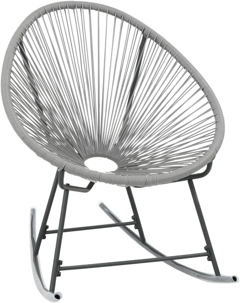 Gray Poly Rattan Outdoor Rocking Moon Chair - Stylish Patio Furniture for Garden, Deck, and Backyard Relaxation