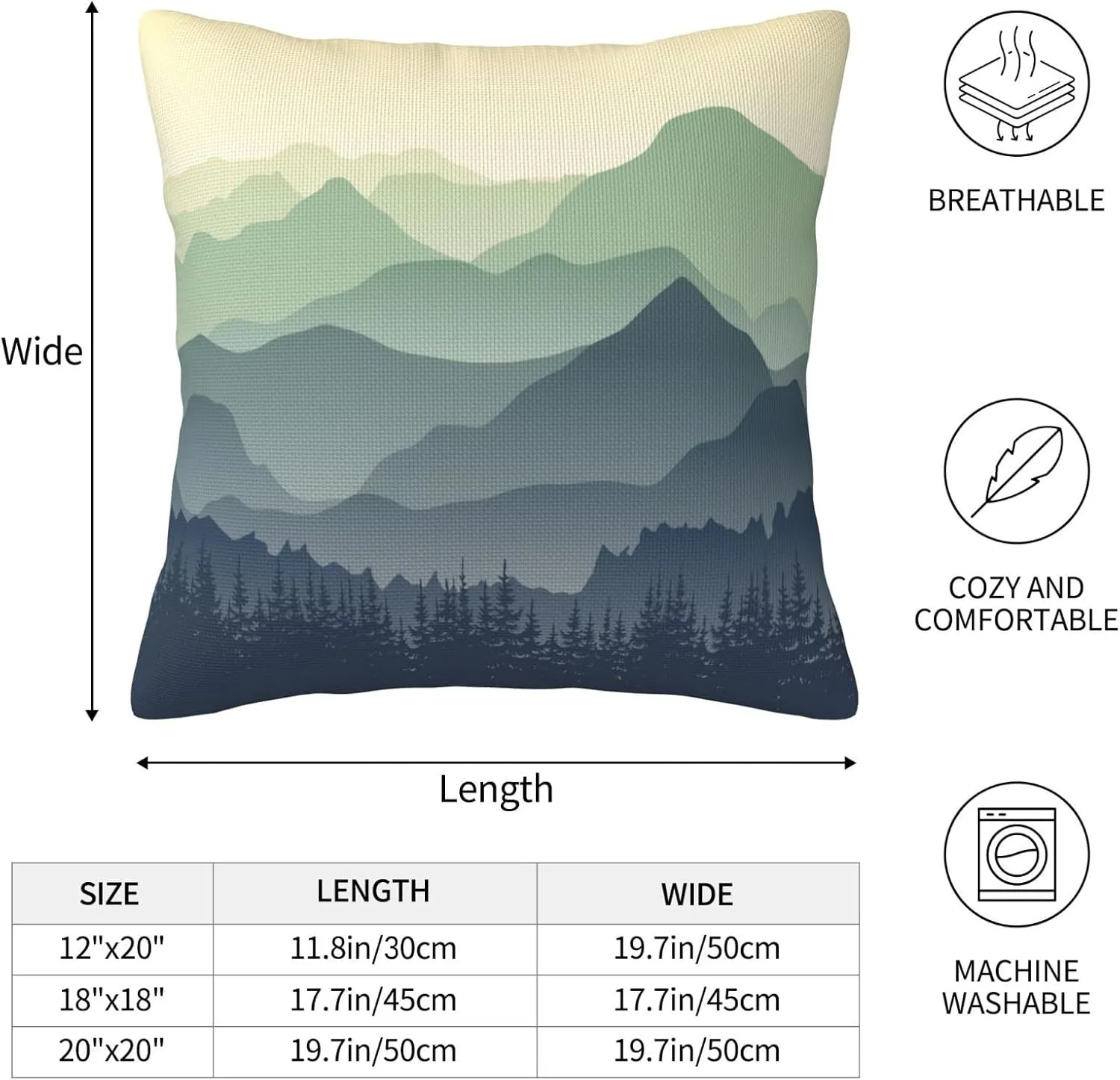 Green Mountains Throw Pillow Covers 18x18 Set of 2 Foggy Forest Decorative Pillow Covers Misty Pine Tree Outdoors Pillowcase Cushion Case Farmhouse Home Decor for Sofa Couch Bed Bedroom