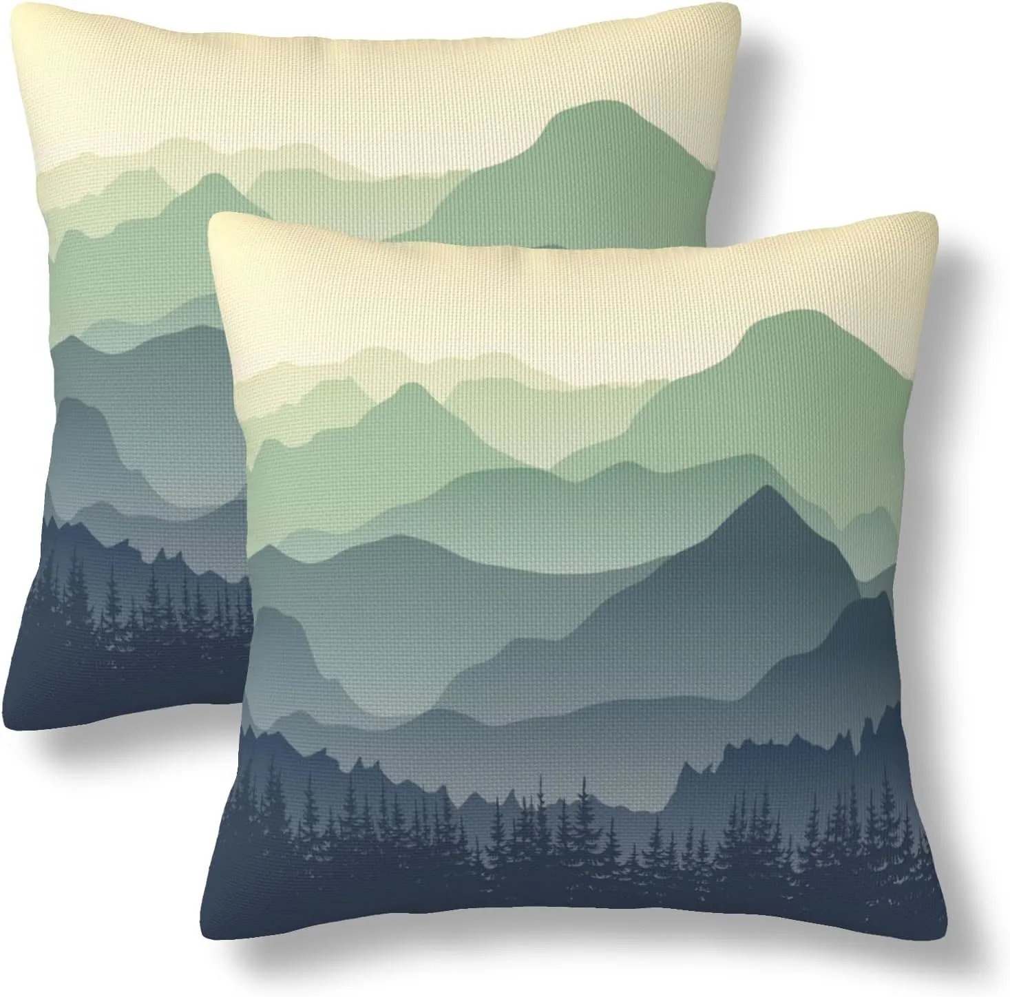 Green Mountains Throw Pillow Covers 18x18 Set of 2 Foggy Forest Decorative Pillow Covers Misty Pine Tree Outdoors Pillowcase Cushion Case Farmhouse Home Decor for Sofa Couch Bed Bedroom