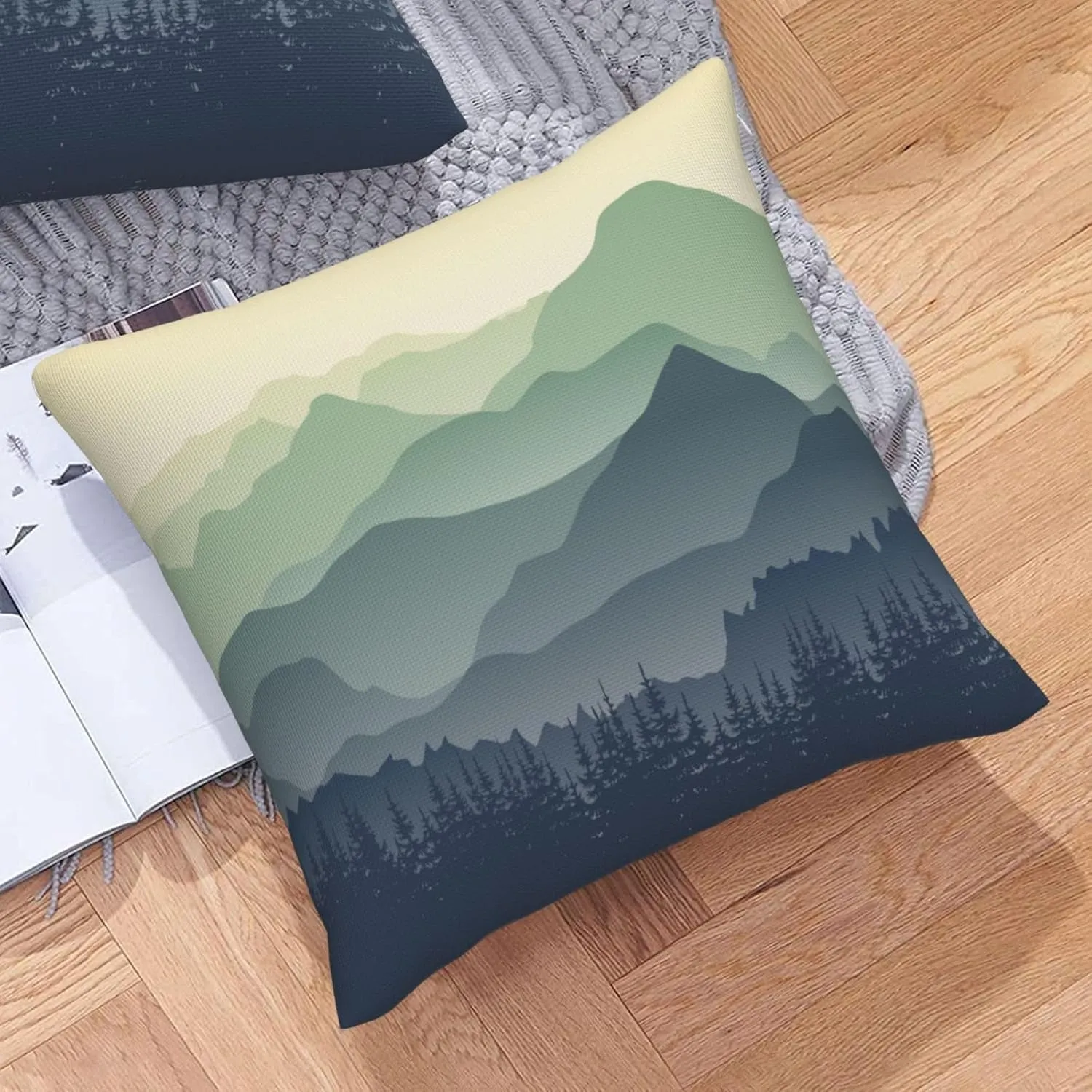 Green Mountains Throw Pillow Covers 18x18 Set of 2 Foggy Forest Decorative Pillow Covers Misty Pine Tree Outdoors Pillowcase Cushion Case Farmhouse Home Decor for Sofa Couch Bed Bedroom