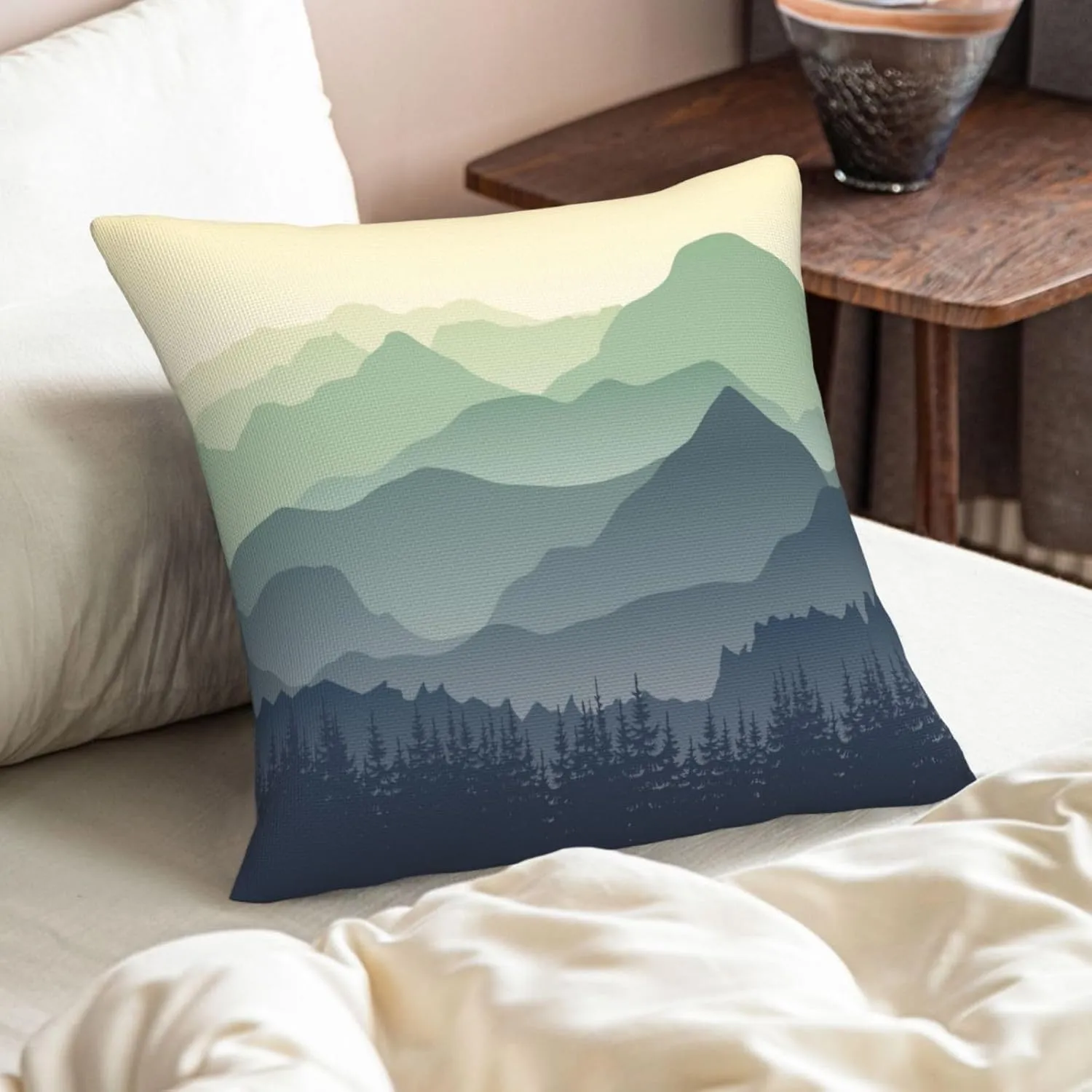 Green Mountains Throw Pillow Covers 18x18 Set of 2 Foggy Forest Decorative Pillow Covers Misty Pine Tree Outdoors Pillowcase Cushion Case Farmhouse Home Decor for Sofa Couch Bed Bedroom