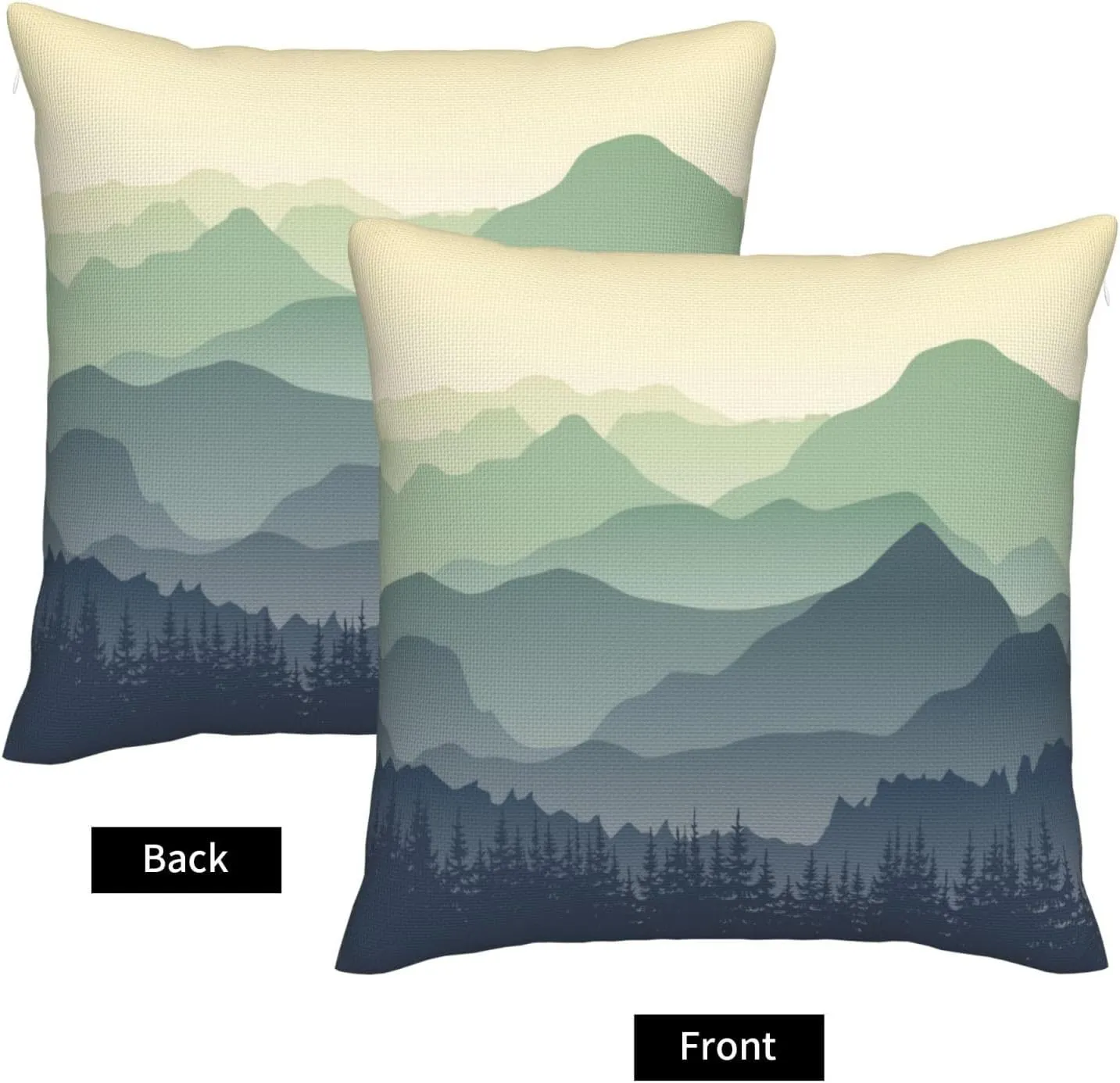Green Mountains Throw Pillow Covers 18x18 Set of 2 Foggy Forest Decorative Pillow Covers Misty Pine Tree Outdoors Pillowcase Cushion Case Farmhouse Home Decor for Sofa Couch Bed Bedroom