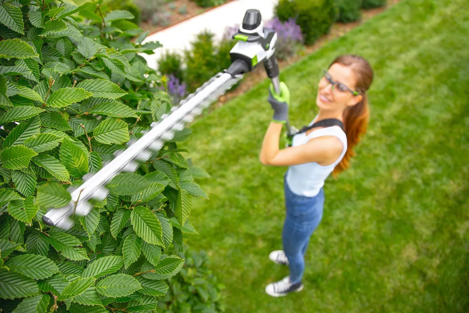 Gtech HT50 Cordless Pole Hedge Trimmer, 60 Mins Runtime Li-ion Battery | 53cm Cutting Length, 135° Adjustable Head with 10ft Range