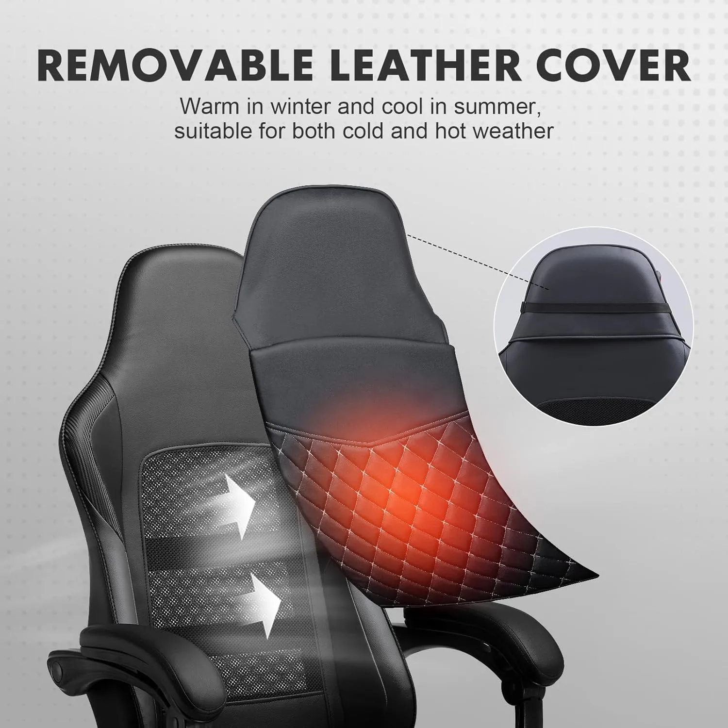 GTPLAYER Gaming Chair, High Back Leather Computer Gaming Chair with Footrest, Ergonomic Height Adjustable Office Chair with Removable Cover and Lumbar Support for Gaming and Work (Black)