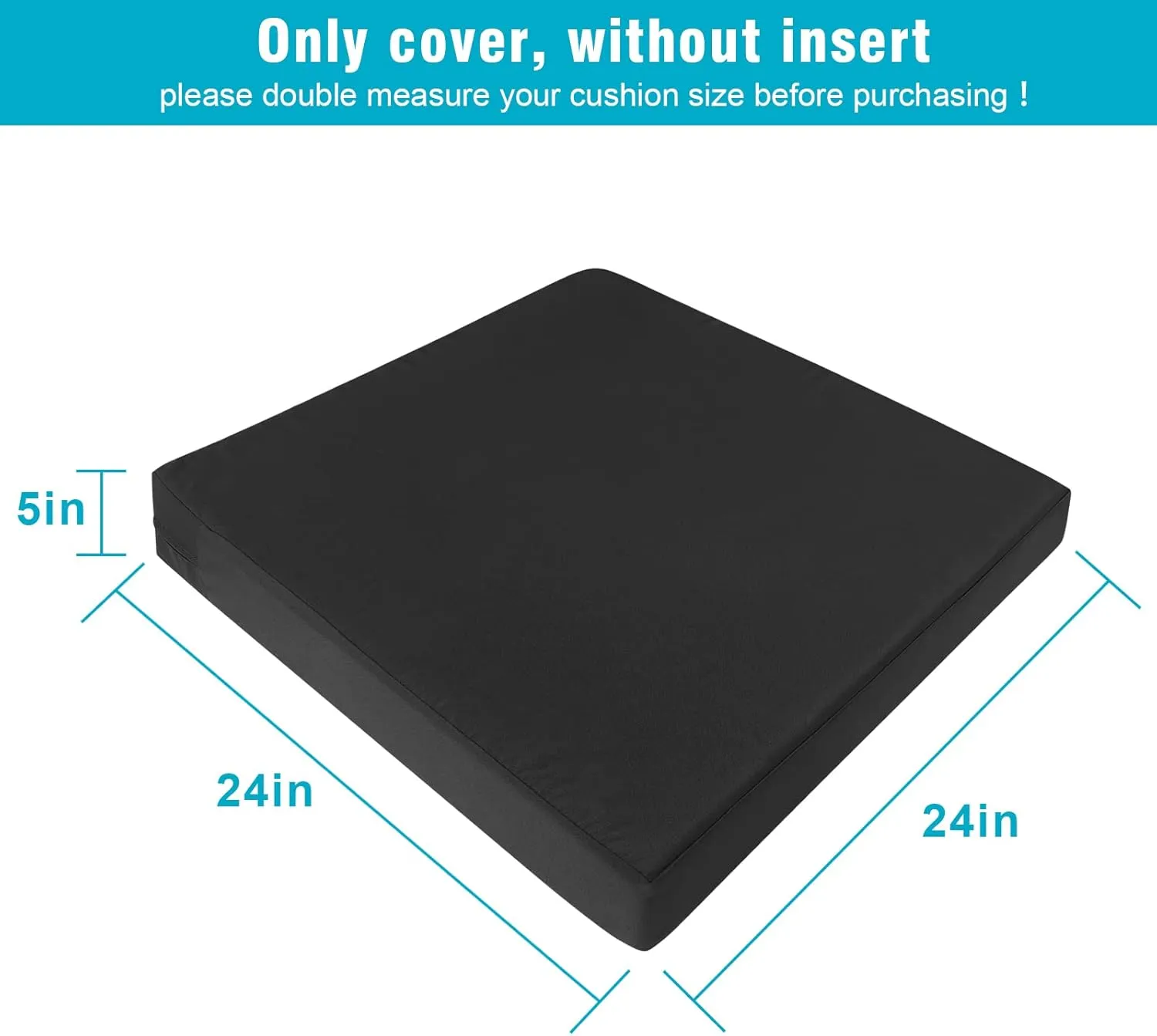 GUEGLSA Outdoor Replacement Cushion Covers 24x24x5 inch, Waterproof Patio Cushion Slipcovers, Chair Cushion Slip Cover, Set of 2, Black