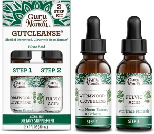 GuruNanda Gutcleanse 2-Step Kit - Dietary Supplement to Help with Digestion - Blend of Fulvic Acid, Wormwood, Clove & Neem Extract, 2x1 FlOz