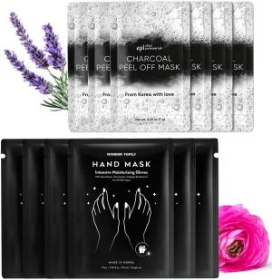 Hand Mask & Activated Charcoal Face Mask Skin Care Kit - Korean Skin Care Products Bundle for Face Skin Care & Dry Hands - Charcoal Face Mask & Hand Masks Moisturizing Glove Combo 12 pk for Spa Day