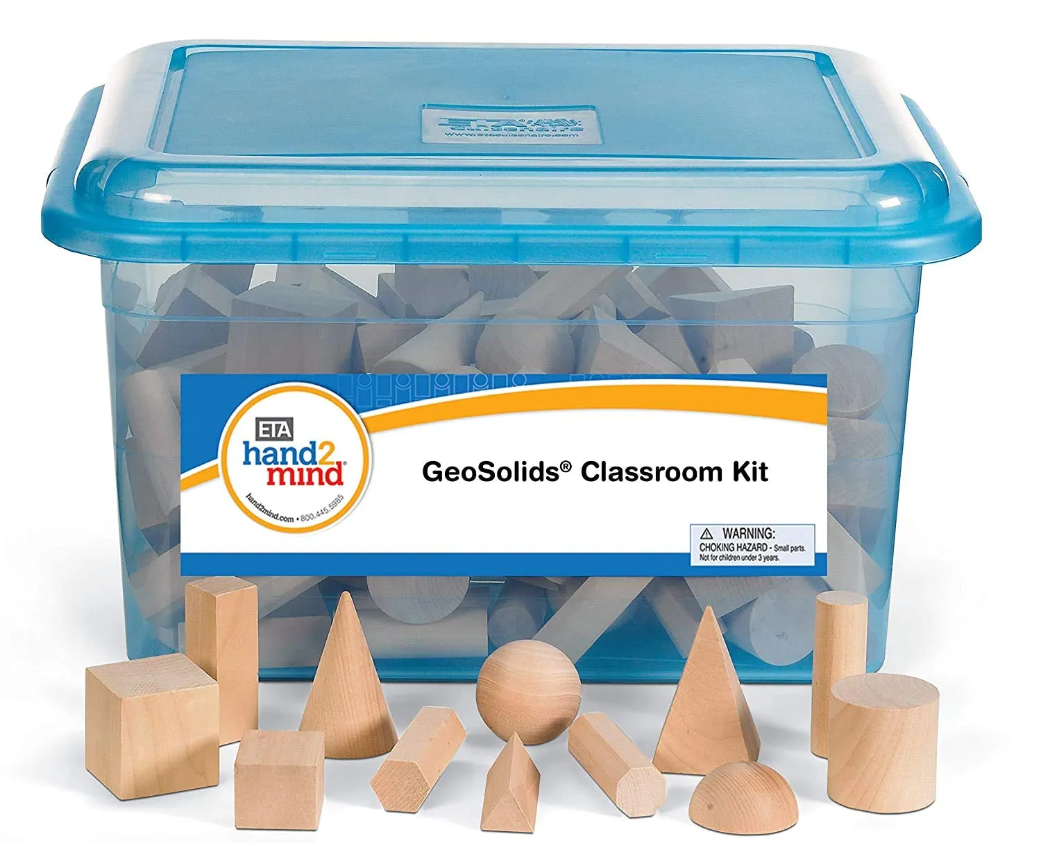 hand2mind Wood Geometric Solid Blocks, 3D Shapes, Classroom Kit (Set of 96)
