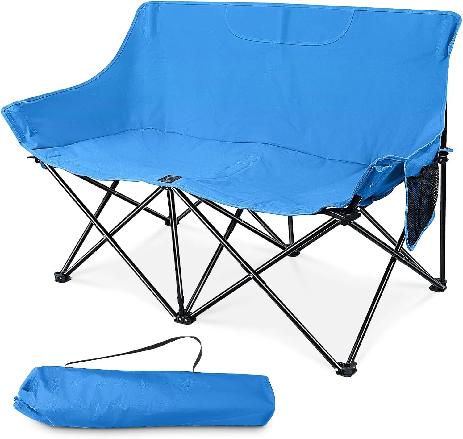 HaSteeL Folding Camping Chair, Portable Double Outdoor Loveseat for 2 Adults Person, Durable Foldable Collapsible Chairs for Camp Patio Picnic Beach Travel, Support 600Lbs, for Women & Men, Blue