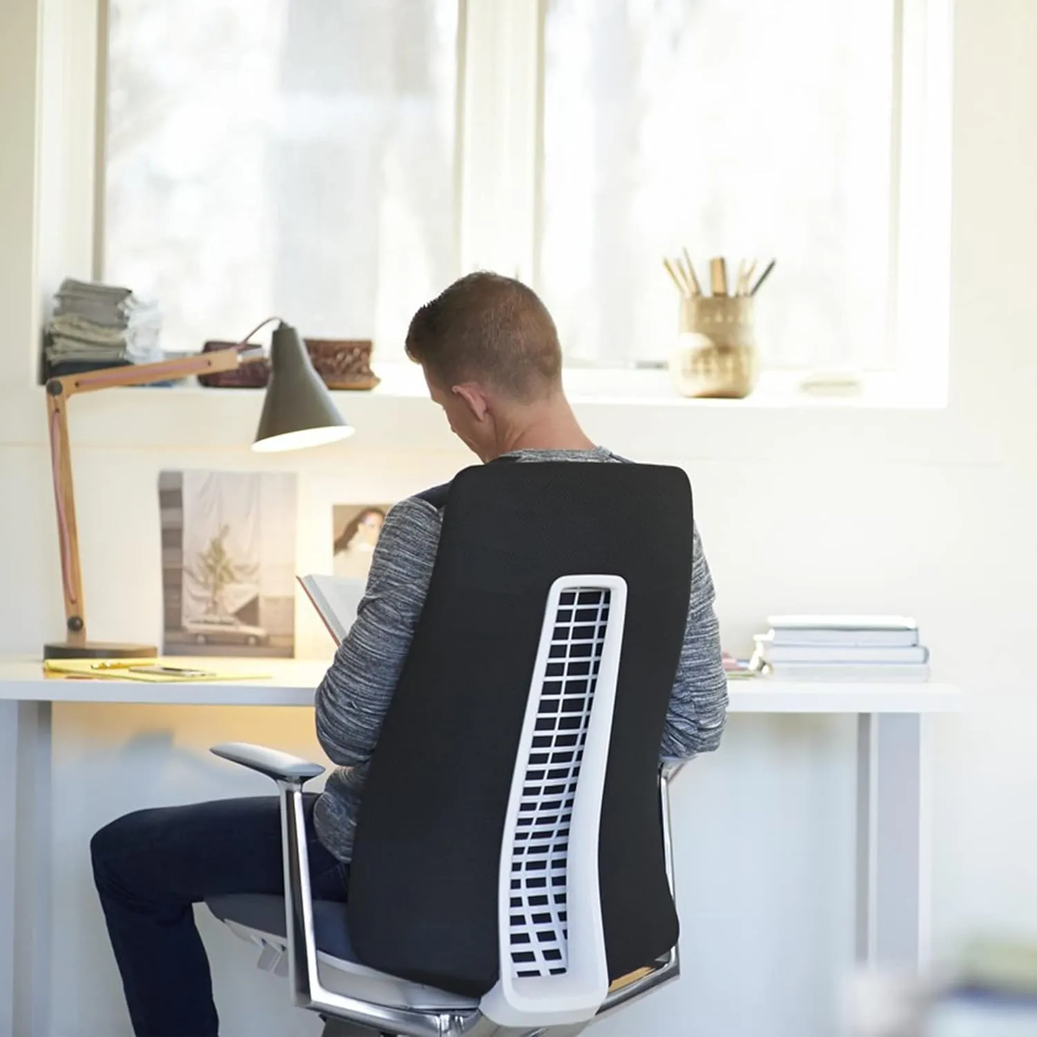 Haworth Fern Office Chair – Ergonomic and Stylish Desk Chair with Breathable Mesh Finish - with Lumbar Support (River Rock)