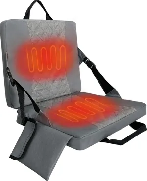 Heated Seat Cushion,Heated Bleacher Seat with Backreat(No Power Bank) Heated Camping Chair Pad,Foldable Heated Seats USB Powered Great for Sports,Camping,Fishing(Grey)