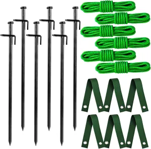 Heavy Duty Tree Stake Kit - Tree Stakes & Straps for Straightening Young Trees, Garden Tree Supports, 6pcs Metal Stakes, 6pcs Rope for Anchoring