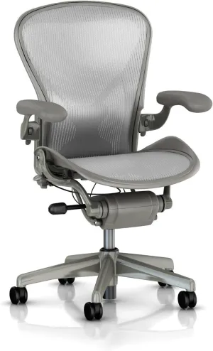 Herman Miller Classic Aeron Task Chair: Tilt Limiter w/Seat Angle Adj - PostureFit Support - Fully Adj Vinyl Arms - Hard Floor Casters