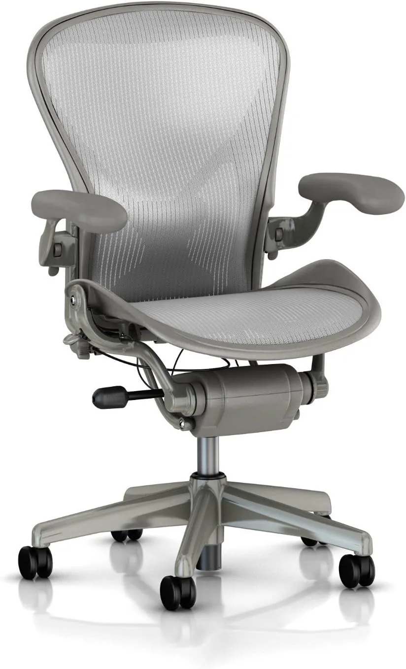 Herman Miller Classic Aeron Task Chair: Tilt Limiter w/Seat Angle Adj - PostureFit Support - Fully Adj Vinyl Arms - Hard Floor Casters